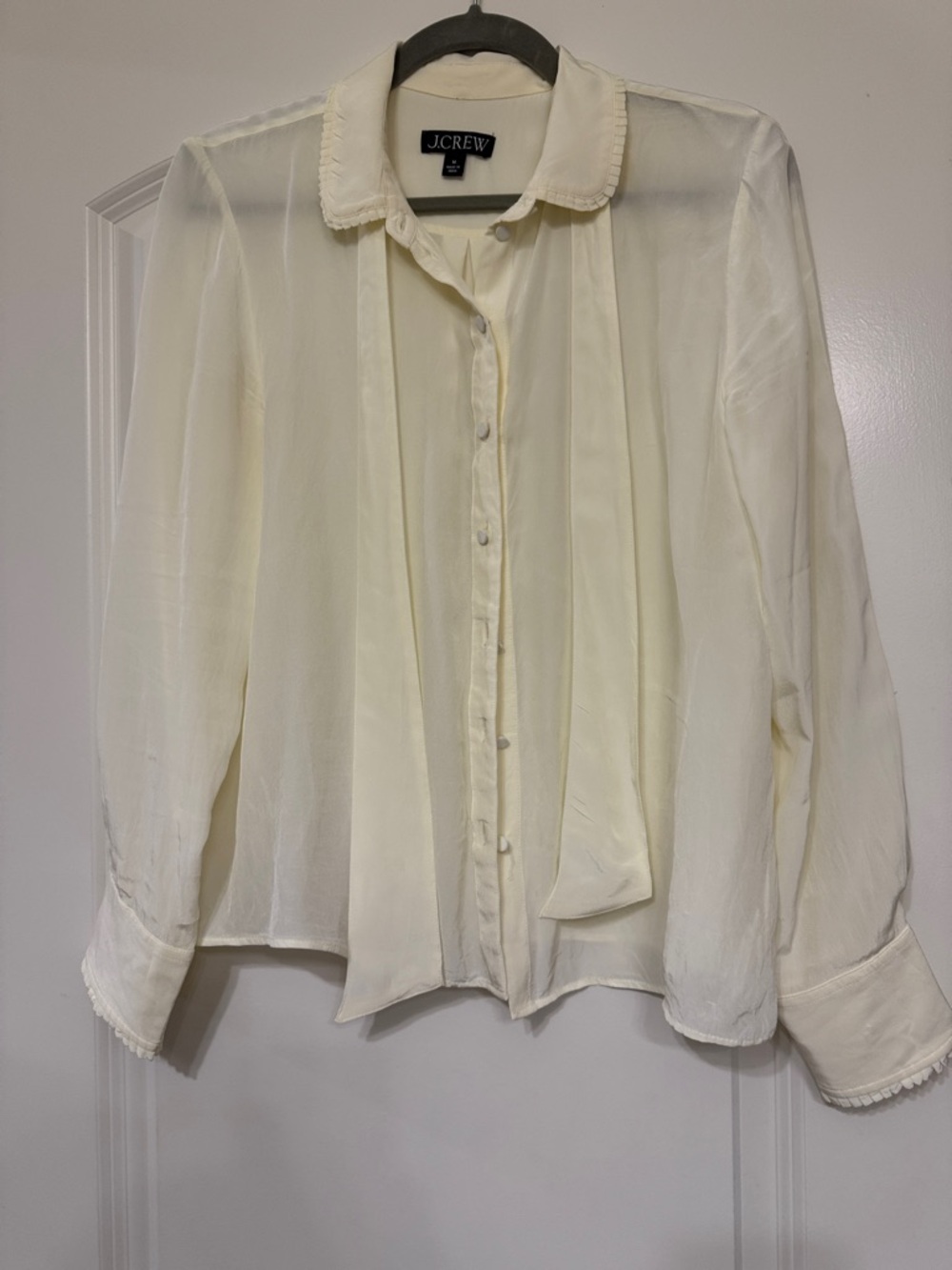 J.Crew Cream Silk Tie-Neck Blouse